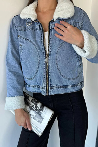 TOZLU Women's Plush Jean Jacket