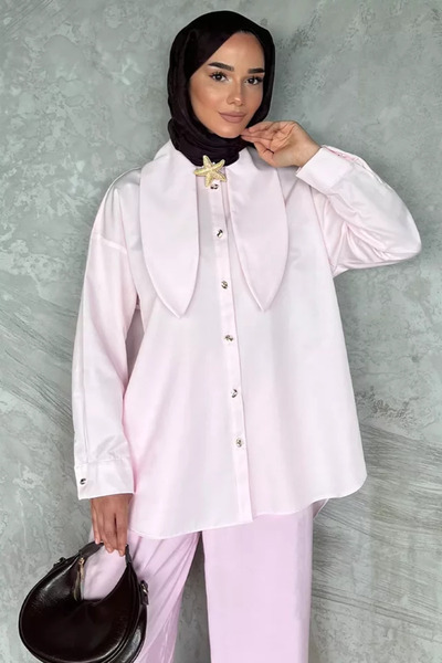 TOZLU Collar Detailed Gold Buttoned Hijab Shirt Tunic