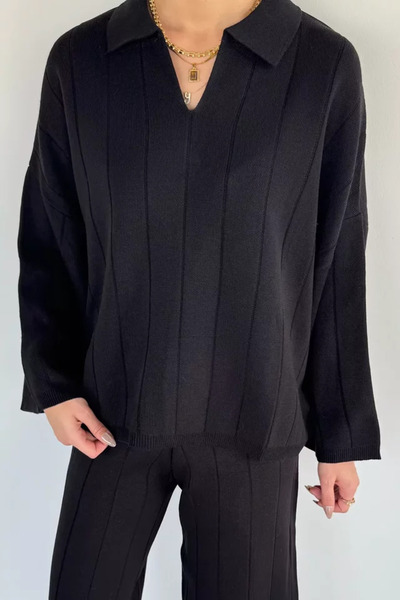 TOZLU Bluză cu guler polo, pantaloni, tricotaje, set din două piese