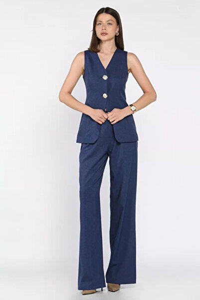 TOZLU Double Buttoned Vest and Trousers Two-Piece Set