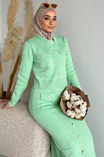 TOZLU Cardigan cu nasturi, fustă, tricotaje, set dublu (potrivit pentru mărim...