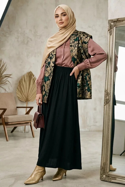TOZLU Hijab Skirt with Elastic Waist and Pockets