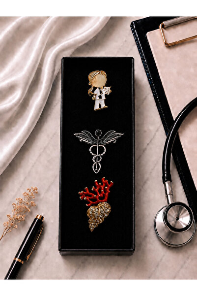 PULİNİN DÜKKANI 3’lü Doktor Broş Seti – Kadın Doktor, Tıp Sembolü ve Anatomik...