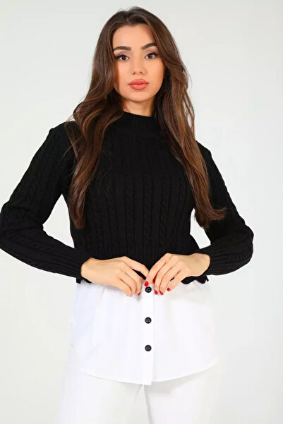 TOZLU Women's Half Turtleneck Knitted Patterned Knitwear Blouse