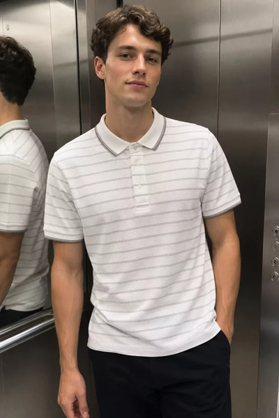 TOZLU Men's Striped Polo Collar T-Shirt