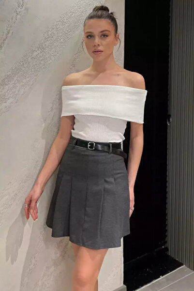 TOZLU Fusta plisată de damă cu centură în talie și pantaloni scurți la interior