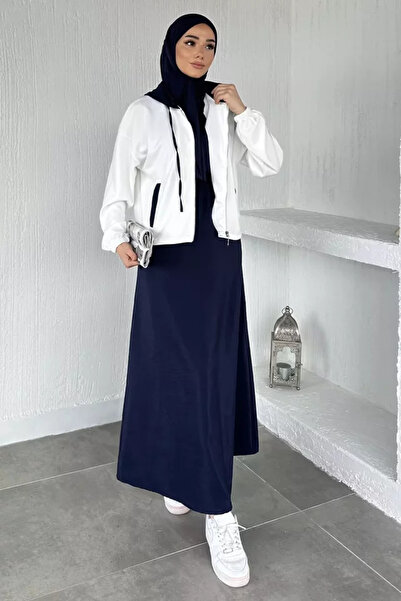 TOZLU Elastic Waist Zero Sleeve Dress Zippered Sweat Hijab Double Set