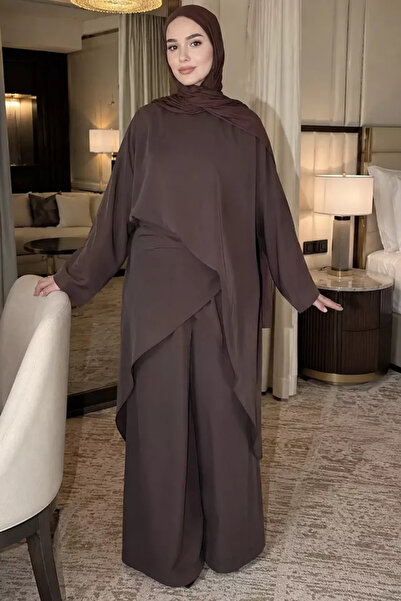 TOZLU Elastic Waist Trousers Special Design Poncho Blouse Islamic Clothing Tw...