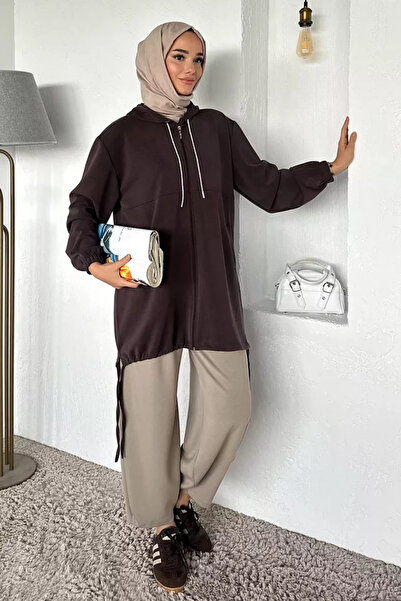 TOZLU Hooded Back Embroidered Hijab Tunic