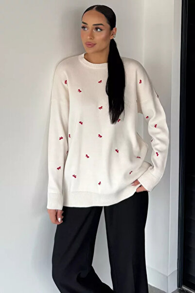 TOZLU Women's Ribbon Embroidered Knitwear Sweater (Available in M-L-Xl)