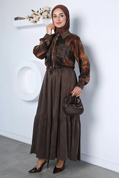 TOZLU Gülseli Double Pocket Jacket Dress Hijab Two-Piece Set