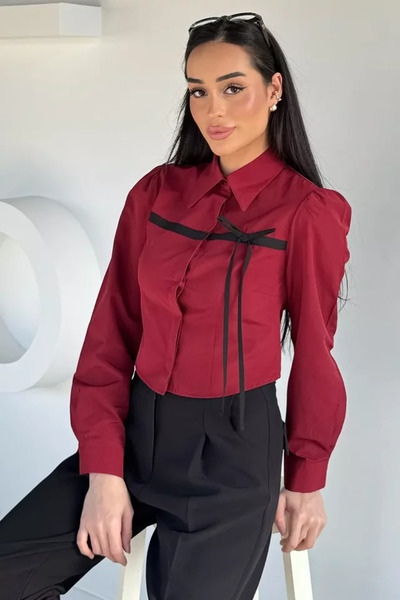TOZLU Women's Striped Bow Detailed Shirt