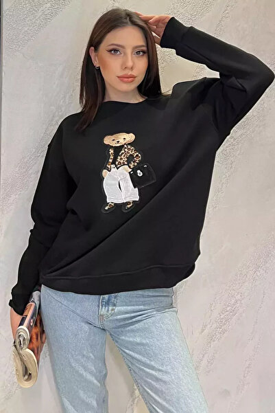 TOZLU Women's Crew Neck Appliqued Sweatshirt (Appliqué Bears May Come in Diff...