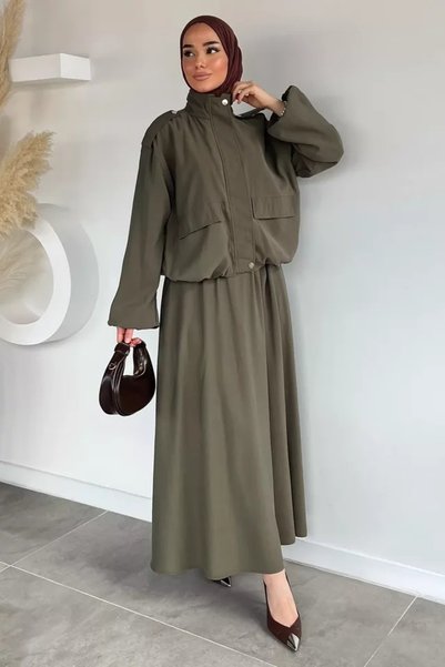TOZLU Gülseli Lined Jacket Skirt Hijab Double Set