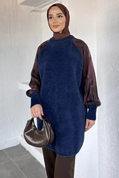 TOZLU Gülseli Sleeve Patterned Silk Kübra Fabric Hijab Knitwear Tunic