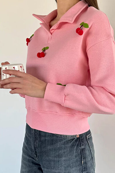 TOZLU Women's Three-Thread Embroidered Cherry Sweatshirt