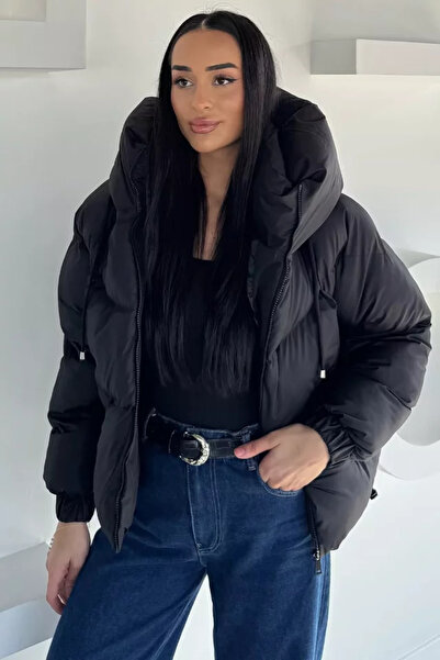 TOZLU Women's Hooded Inner Lined Inflatable Coat with Elastic Cuffs and Waist
