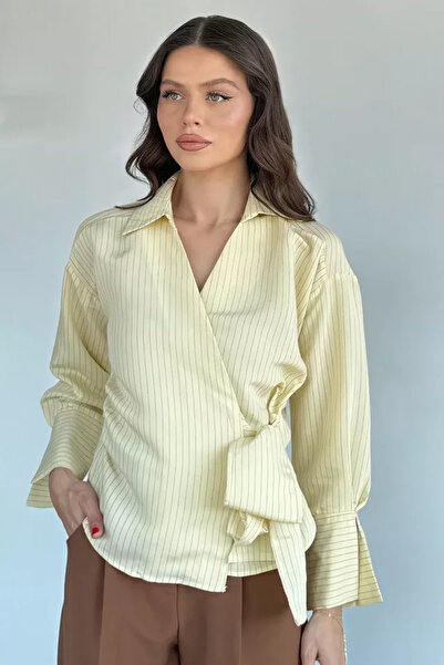 TOZLU Cămașă de damă cu model în dungi și detaliu cu șnur în talie