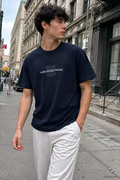 TOZLU Men's Front Printed Crew Neck T-Shirt