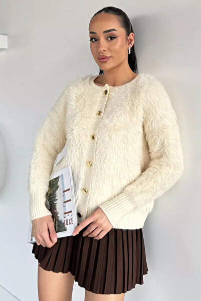 TOZLU Gülseli Women's Front Buttoned Bearded Knitwear Jacket