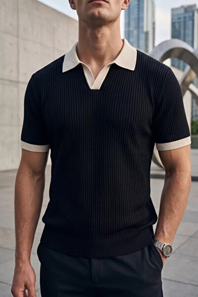 TOZLU Men's Polo Collar Patterned Knitwear T-Shirt