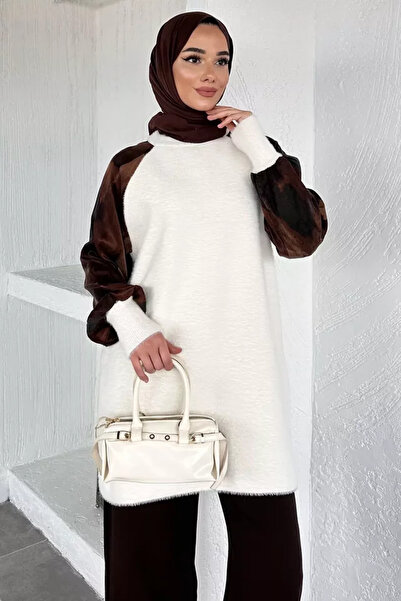 TOZLU Gülseli Sleeve Patterned Silk Kübra Fabric Hijab Knitwear Tunic