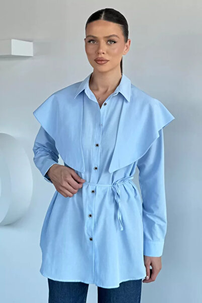 TOZLU Women's Collar Detailed Waist Tie Shirt