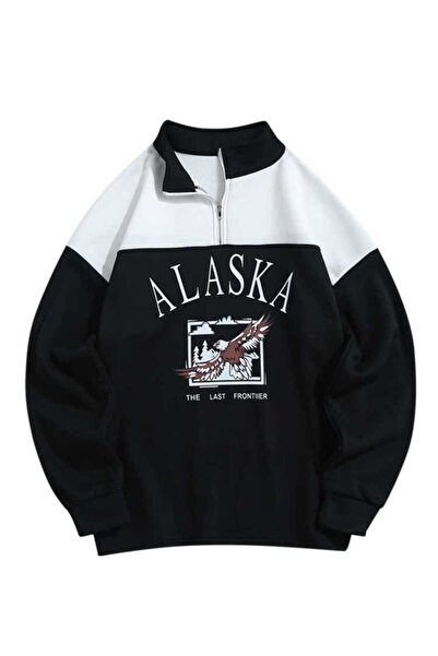 VESTIR BIEN Hanorac din bumbac cu imprimeu Alaska, cu jumătate de fermoar și ...