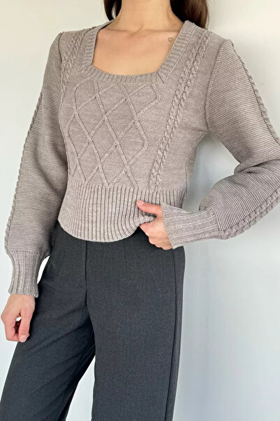 TOZLU Pulover de damă Gülseli cu guler pătrat, tricotat, cu model