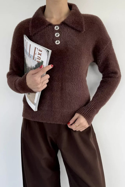 TOZLU Shirt Collar Buttoned Fleece-Lined Knitwear Sweater (Available in Sizes...