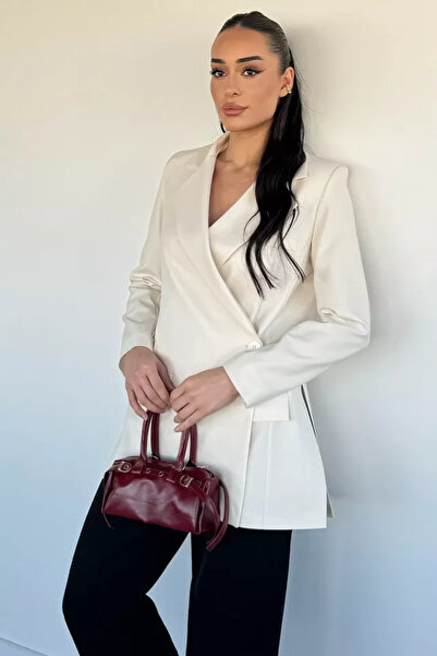 TOZLU Lined Women's Blazer Jacket with Side Slits