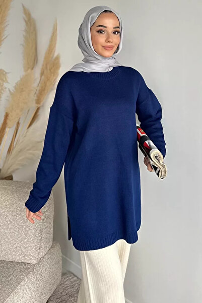 TOZLU Gülseli Crew Neck Slit Hijab Knitwear Tunic