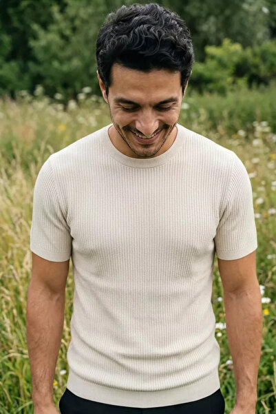 TOZLU Tricou pentru bărbați, cu gât crew, cu model, din tricotaj