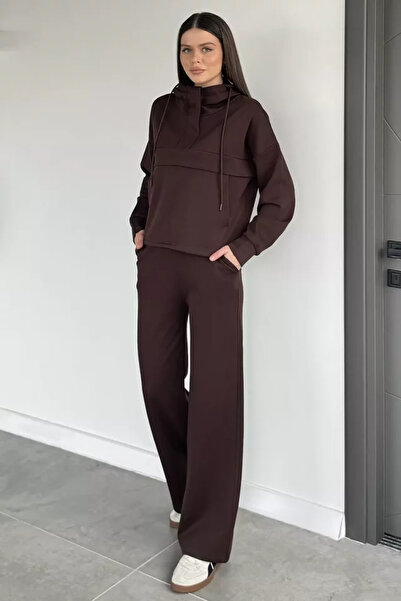TOZLU Women's Front Half-Zip Hooded Sweatshirt and Elastic Waist Pants Double...