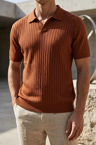 TOZLU Tricou tricotat pentru bărbați, cu guler polo și model cu dungi