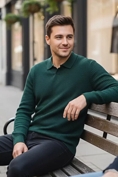 TOZLU Pulover din tricotaje Lycra cu guler polo pentru bărbați
