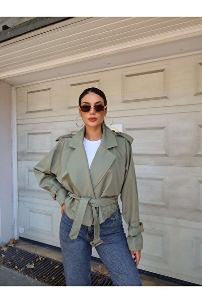 ESRAHELVACI Double-Breasted Collar Crop Trench