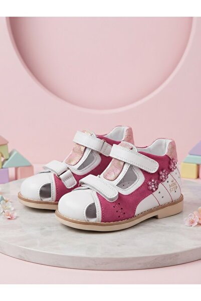 nuh kids Genuine Leather Fuchsia White Full Orthopedic Girls' Sandals