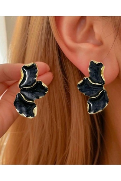 Mega Bazaar Half Flower Figured Enamel Earrings
