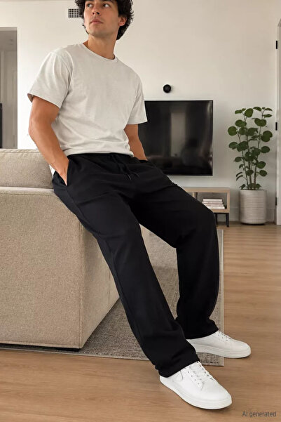 TOZLU Men's Elastic Waist Lace-Up Linen Trousers