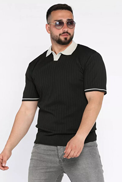 TOZLU Tricou tricotat pentru bărbați, cu guler polo și model cu dungi
