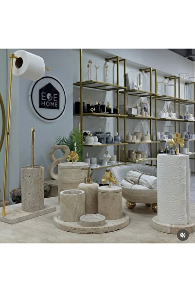 Ege Home Decoration طقم حمام من الرخام الطبيعي المزخرف 10 قطع ذهبي اللون