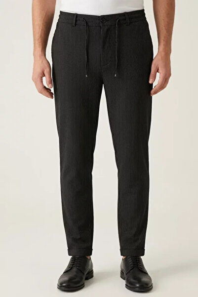 TOZLU Men's Striped Jogger Pants with Waist Tie Detail