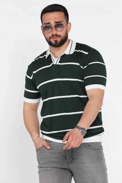 TOZLU Tricou tricotat cu model în dungi, cu guler polo, pentru bărbați