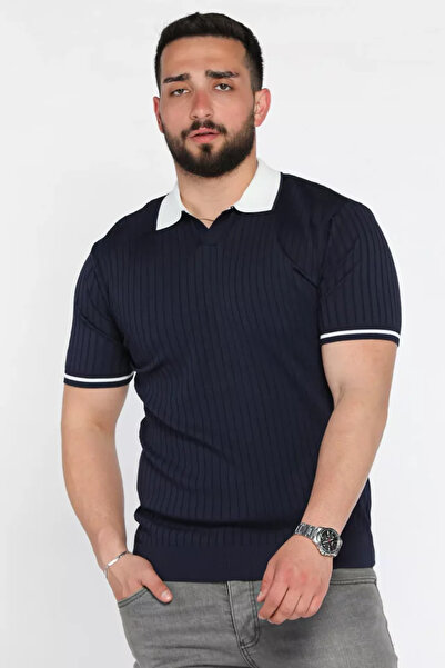 TOZLU Tricou tricotat pentru bărbați, cu guler polo și model cu dungi