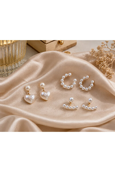 Mega Bazaar Ghost Heart Pearl Detailed Earring Set