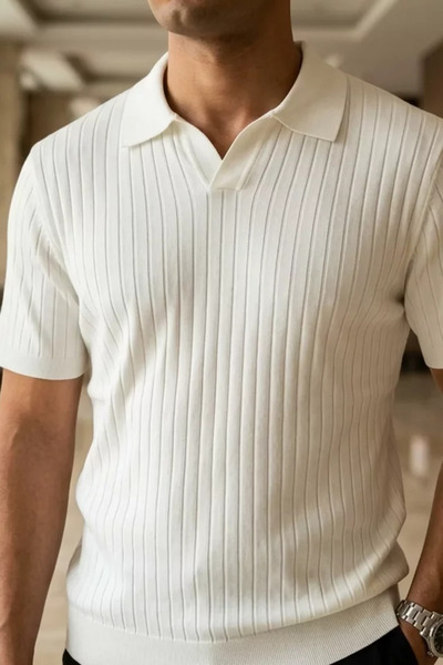 TOZLU Tricou tricotat pentru bărbați, cu guler polo și model cu dungi