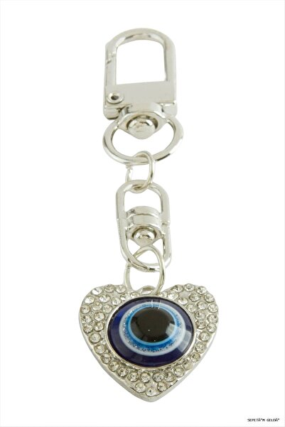 ZERO LAND Spt-Gld Heart Evil Eye Stone Keychain (183207) Silver Color