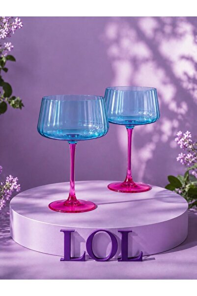 R-EYLA R'Eyla Lol Bohemia Crystal 220 Cc Oven Painted Cup Goblet Blue Fuchsia...