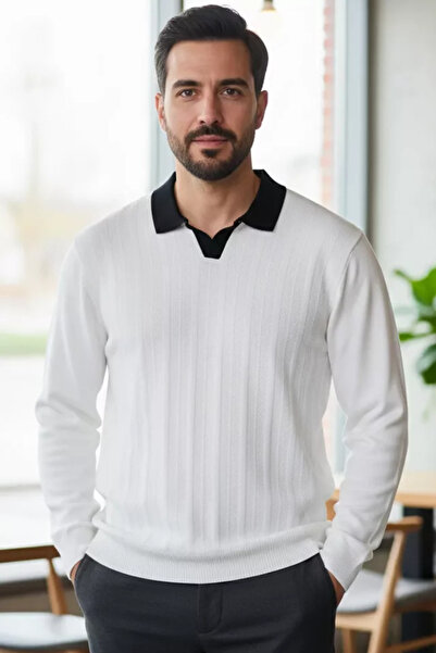TOZLU Pulover tricotat pentru bărbați, cu guler polo și model propriu